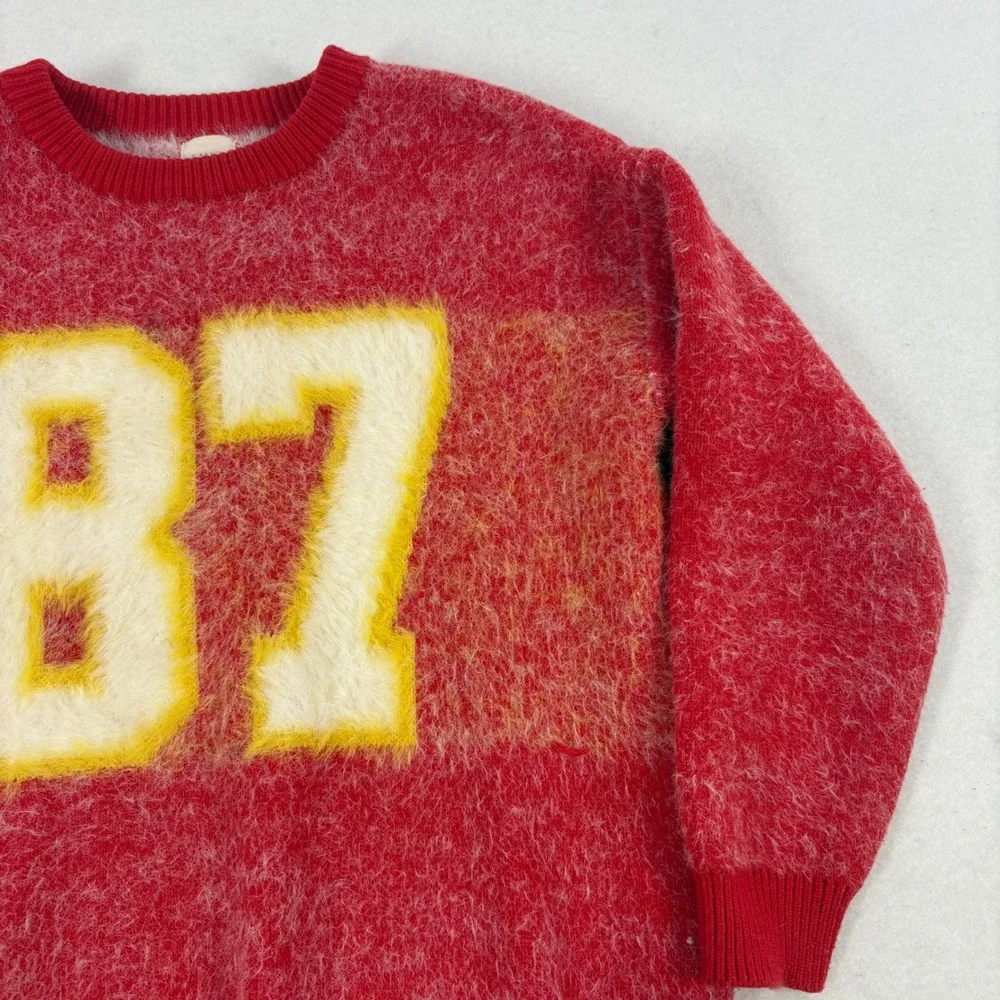 Fancy Schmancy Sweater KC Chiefs Kelce 87 Fuzzy Knit‎ Swifty Girls Size 10 Red